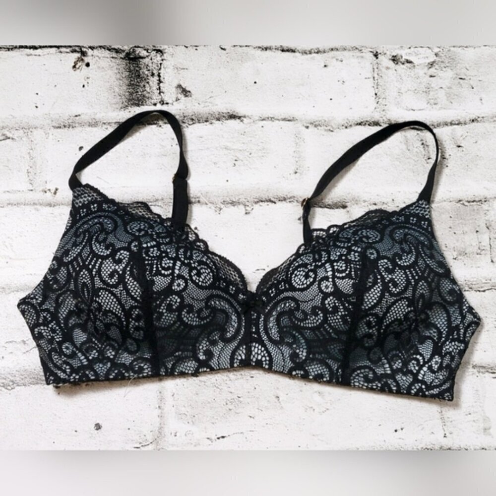 La Vie En Rose Lace Push Up Bra 38C Black Blue Padded Underwire